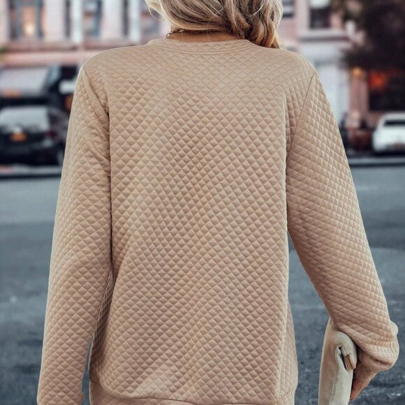 Khaki Casual Womens Solid Button Detail Sweatshirt - Picture 2 of 7